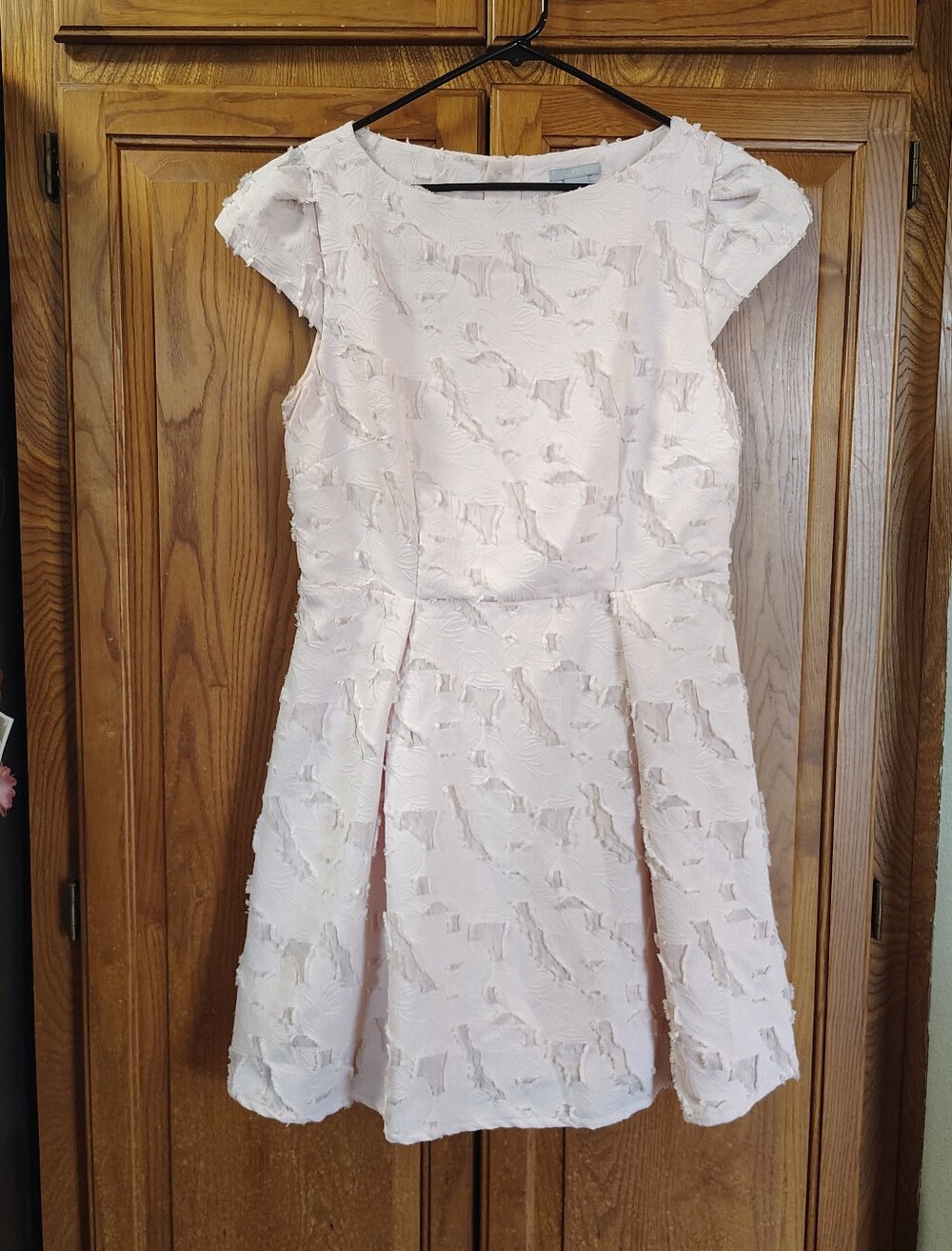H&M Powder Pink Jacquard Weave Airy Sections Flared Short Dress Size 16 Romantic